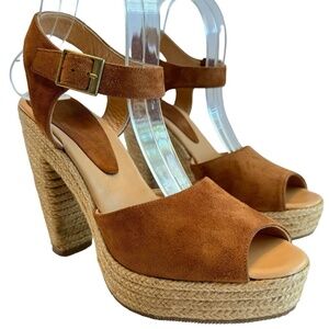 Andre Assous Platform Tan Suede Leather Sandals Espadrille Heels Womens Sz 41 11